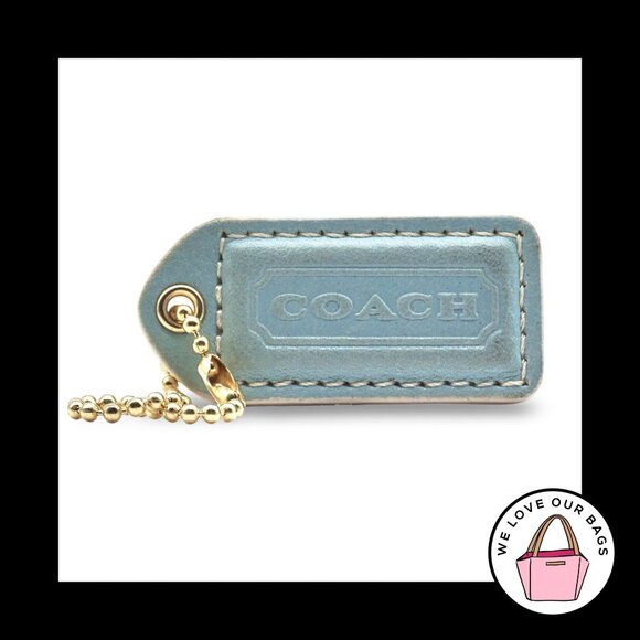 2" Med Y2K VINTAGE COACH Baby Blue Leather Brass Fob Bag Charm Keychain Hang Tag - Picture 1 of 1